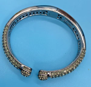 Joan Boyce Signed "B" Gray-Tone Pave Crystal Hinged Open Gap Cuff Bracelet NEW - Picture 1 of 15