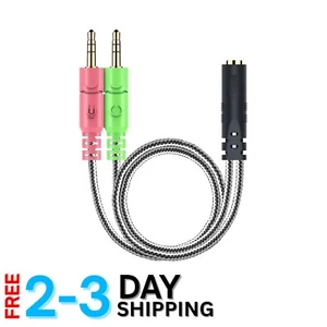Headphone Splitter 3.5mm TRRS Female to Dual TRS Male Mic Audio Y Adapter - Picture 1 of 9