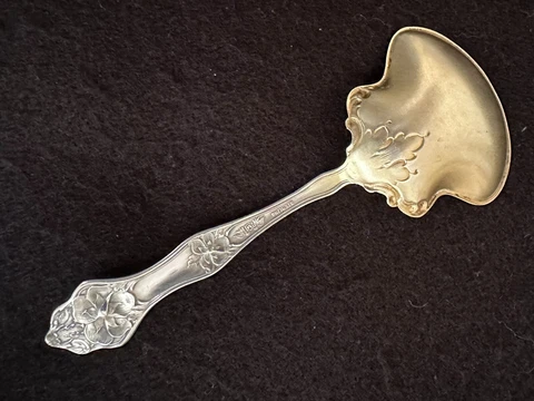 Sterling nut scoop or candy spoon gold wash Landers no.2 1900 Baker Manchester Cover