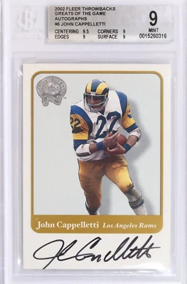 2002 John Cappelletti #6 Fleer Greats Game Auto BGS 9 POP 1/1 Throwbacks GOTG - Image 1 of 2
