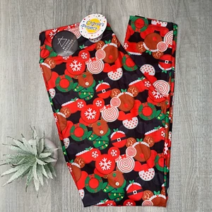 Mickey Minnie Mouse Christmas Cookies Print Kids Leggings - Picture 1 of 5