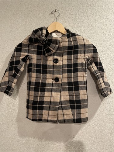 Cappotto vestito Kate Spade bambina 2 anni marrone nero a quadri lana Dorothy scollo fiocco