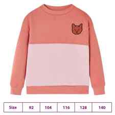 Kids' Sweatshirt Long Sleeves Pullover Kids' Top Colour Block Cat Design Pink vi