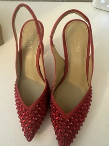 Michael Kors Chelsea Rhinestone Embellished Suede Slingback Pumps Crimson Size 6 - Picture 1 of 2