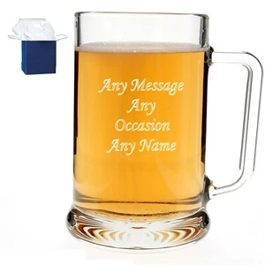 Personalised Engraved Glass Tankard Wedding Best Man - Usher In Blue Gift Box - Picture 1 of 4