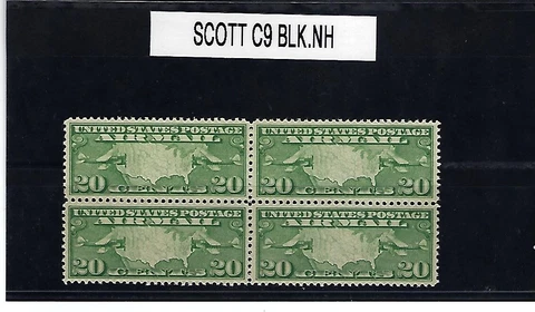 US STAMPS MINT N.H.-C9  BLOCK OF FOUR AIRMAIL STAMPS -WELL CENTERED.  A REAL GEM Cover