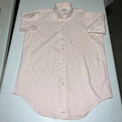 VTG MENS 17 XL MANHATTAN BUTTON STRIPE PEACH SHORT SLEEVE DRESS SHIRT - Image 1 of 4