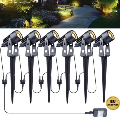 6er Gartenbeleuchtung Gartenleuchte LED Gartenstrahler mit Erdspieß Gartenlampe - Bild 1 von 4