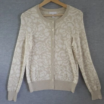 Suéter Charter Club Mujer XS Dorado Crema Floral Cárdigan Botón Metálico Top Foto 1 de 4