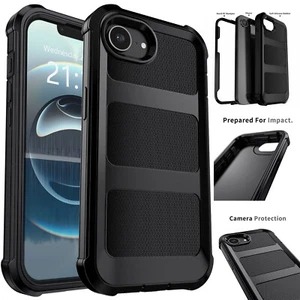 For iPhone 16e Protective Rugged Hard Case Shockproof Mobile Phone Cover Black - Picture 1 of 19