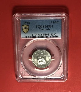 VENEZUELA -1948-UNCIRCULATED  12.5 CENTIMOS COIN,GRADED BY PCGS MS64..GREAT COIN - Picture 1 of 4