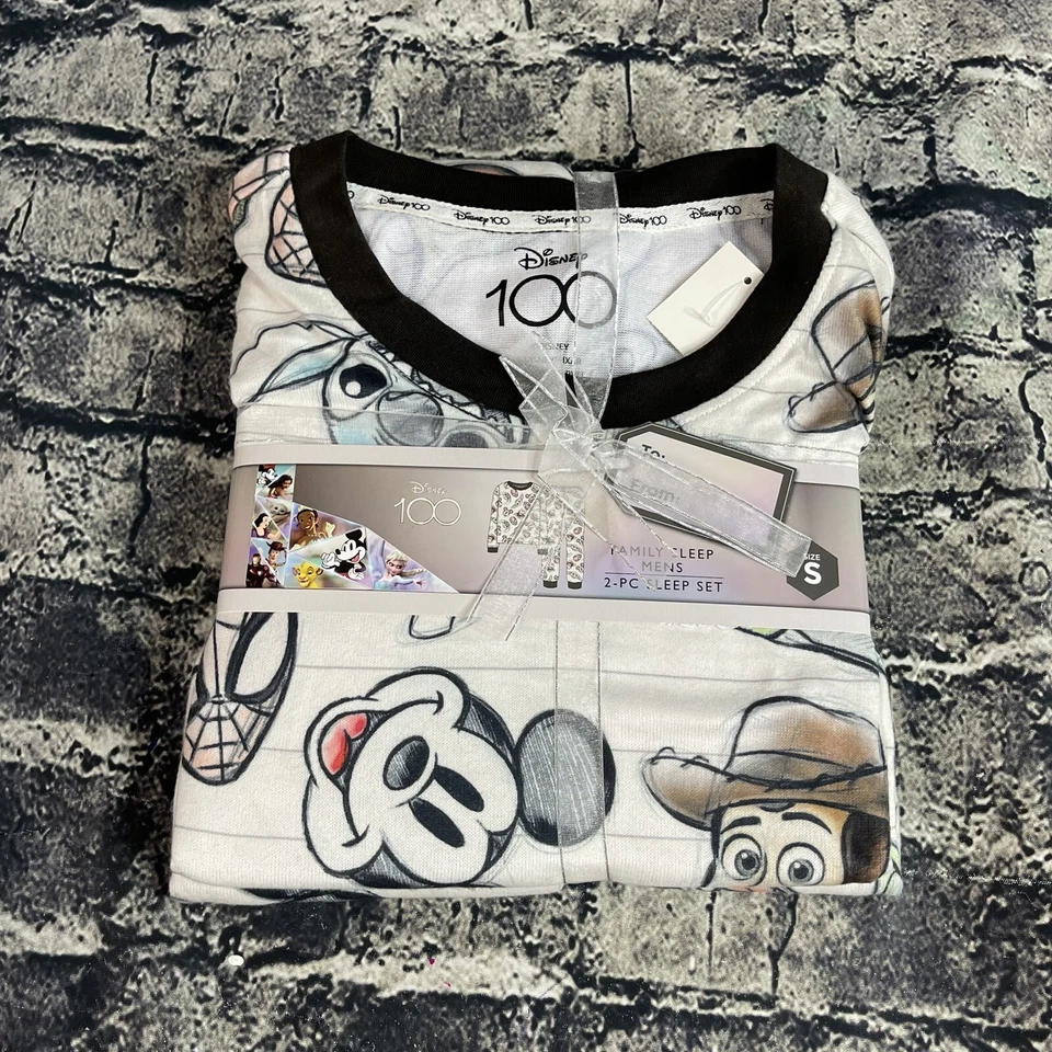 Disney Men's SMALL Character Mash Up 2pc Matching Family Pajama Set 100 Years