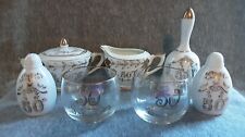 Vintage Lefton China 50th Anniversary 7 Piece Set W/Cocktail Glasses And Bell