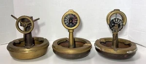 3 Vintage Nautical Brass Maritime Desk Office Ashtrays Compass Telepgrah AS IS - Picture 1 of 10