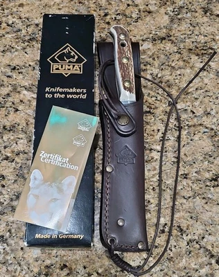 Faca e bainha nova em folha PUMA BOWIE 116396 ALEMANHA cabo de chifre de veado 106/RC- EXCELENTE ESTADO USADO - Imagem 1 de 4