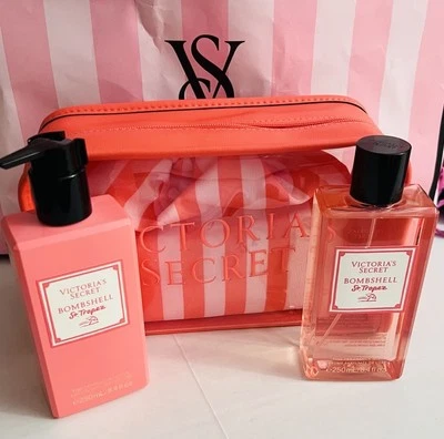 3Victoria's Secret  Bombshell St. Tropez Fine  Mist & Body Lotion Bikini Bag Set - Image 1 of 3