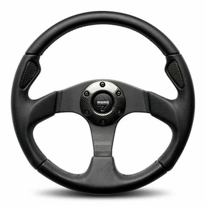 Genuine MOMO JET 350mm Black Leather Steering Wheel - Foto 1 di 1