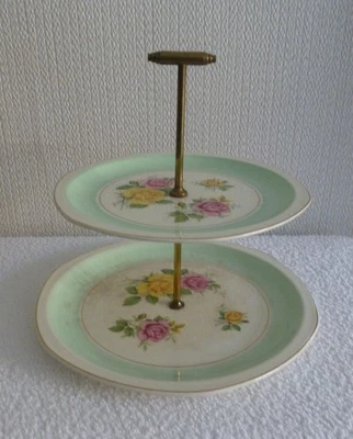 VINTAGE BEAUTIFUL RARE ROYAL TUDOR WARE BARKER BROS ROSES TWO TIER CAKE STAND - Image 1 of 4