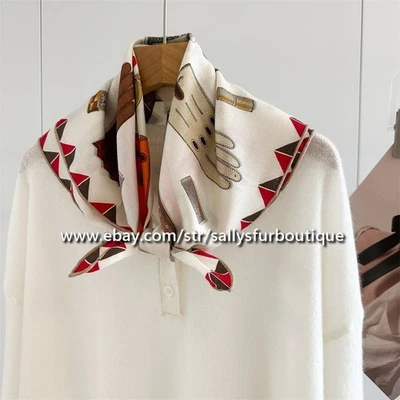 Sallys 70% Cachemira y 30% Seda Guantes Estampado Doble Cara Cuello Bufanda 26" Foto 1 de 4