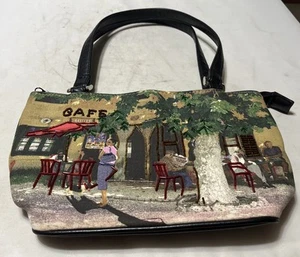Cafe Motif Beaded Purse Handbag Footed Bag Artistic Retro Excellent Cond. - Picture 1 of 4