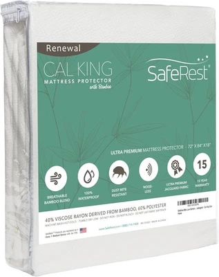 Protector de colchón SafeRest Renewal Premium funda impermeable, Cal King, blanco Foto 1 de 4