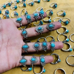 Lote de anillos hippies de piedras preciosas turquesa ~ Lote de anillos para venta al por mayor, joyería hecha a mano ~ - Imagen 1 de 2