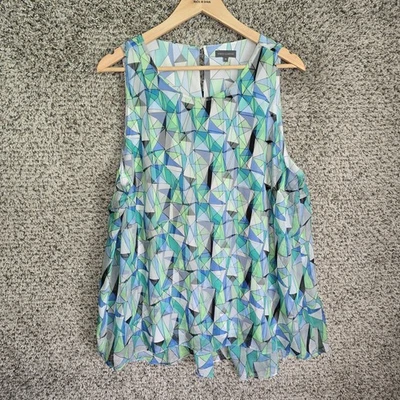 Blusa Vince Camuto feminina XL azul estampa geométrica forrada sem mangas feminina - Imagem 1 de 4