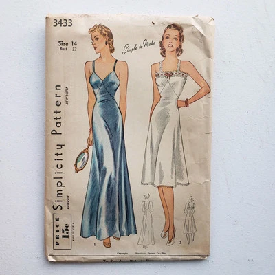 1940s Vintage Simplicity 3433 Women's Slip Full Half Loungewear Sewing Pattern  - Image 1 of 2