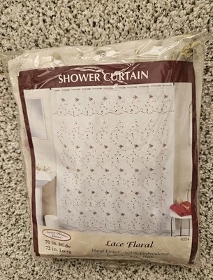 Sweet Home Linens Embroidered Lace Rose Shower Curtain w Attached Valance Beige - Image 1 of 4