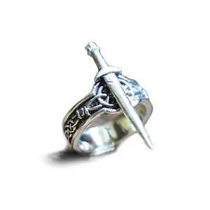 Medieval sword Viking biker ring men sterling silver 925 protection gothic rock  - Picture 1 of 13