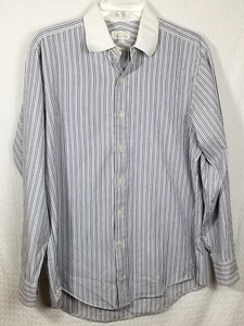 Camisa de vestir a rayas gris/azul/blanca para hombre Christian Dior talla 15,5-34 - Imagen 1 de 6