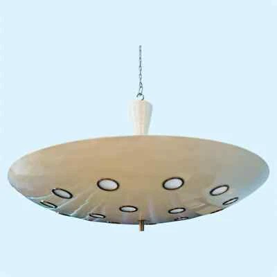 Italian 6 Light Flush Mount Ceiling Light With Indented Brass Circles Chandelier - Image 1 of 4