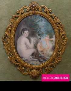 AFTER JACOB JORDAENS ANTIQUE END 19th FRENCH MINIATURE PAN SATYR PLAYING FLUTE - Picture 1 of 6
