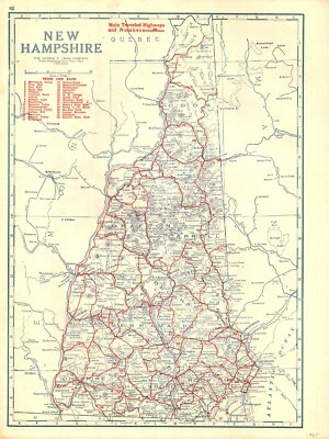 "НОВАЯ HAMPSHIRE-ЭЛЕКТРИЧЕСКИЕ ЛИНИИ-СИСТЕМА НОМЕРОВ ШОССЕ" Антикварная оригинальная карта 1925 - Изображение 1 из 2