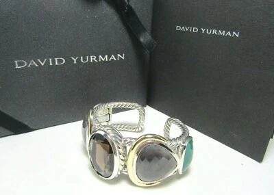 New David Yurman SS & 18K Smoky Quartz, Moonstones, and Green Onyx Bracelet - Image 1 of 4
