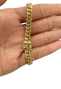 10k Real Yellow Gold Miami Cuban Bracelet 7 mm Link 8" Inch Box Lock Top Quality - Picture 1 of 11