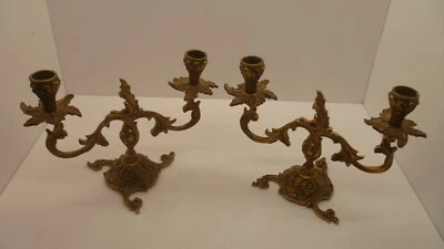 2 anciens chandelier régule doré n°t   bougeoir candélabre candelistick cheminée - Photo 1/4