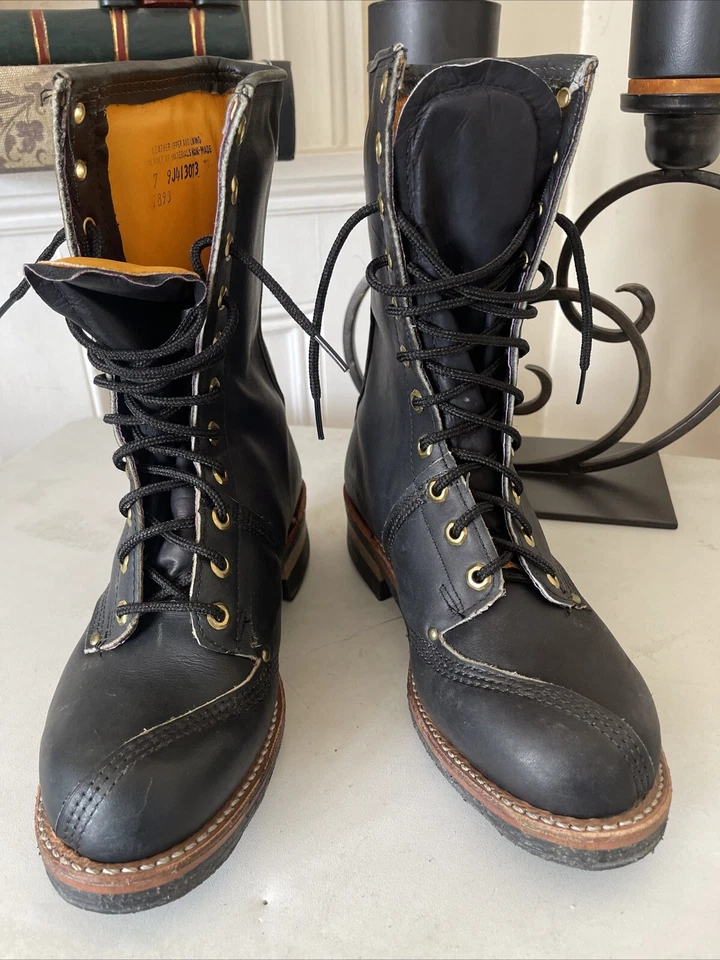 Botas de cuero negras con cordón resistentes al aceite de nailon con cordones talla 7 Foto 1 de 4