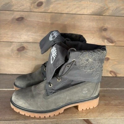 Timberland Jayne Mujer Talla 7 Zapatos Gris Plegable Floral Alto Bota con Cordones Foto 1 de 4