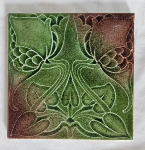 STUNNING ARTS & CRAFTS DESIGN 6 INCH TILE, ART NOUVEAU PERIOD (C) Cover