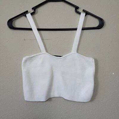 Pullover Missguided para mujer blanco sin mangas correa ancha recortado tejido talla 2/4 Foto 1 de 4