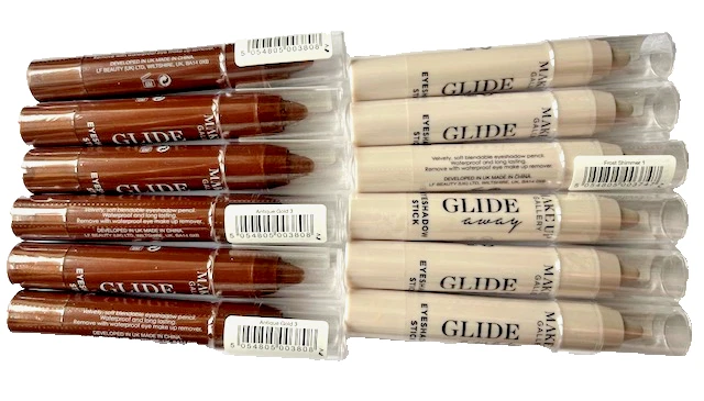 12 x Make Up Gallery GLIDE AWAY Eyeshadow Sticks | Antique Gold & Frost Shimmer - Image 1 of 1