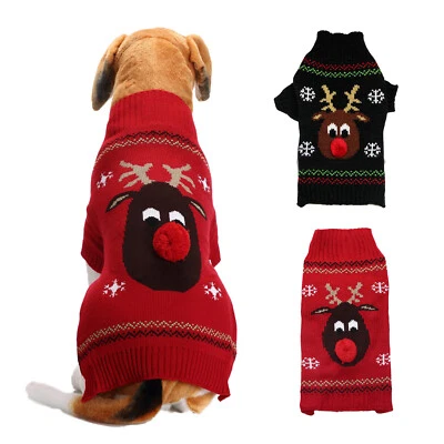 Christmas Pet Dog Cat Puppy  Costume Elk Knitted Sweater Jumper Clothes Xmas N - Image 1 of 4