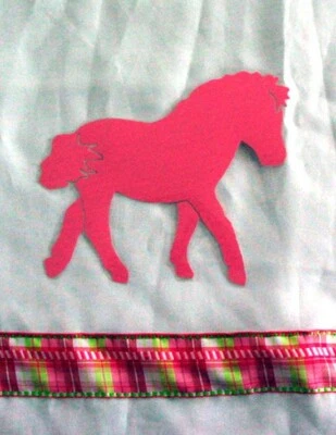 Pink Shetland Pony Shower Curtain White with pink plaid ribbon SALE - Image 1 of 3