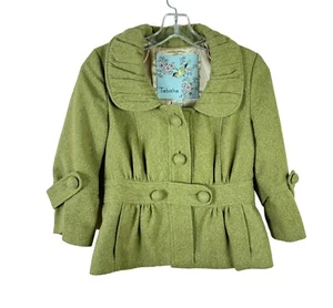 ANTHROPOLOGIE TABITHA womens size 2 pea green tweed cropped peplum coat - Picture 1 of 4