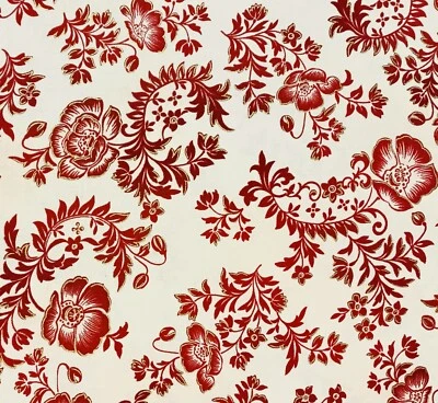 Robert Kaufman Poppy Hill Scarlet Red Gold Accent Cotton Fabric Scroll Floral - Image 1 of 2