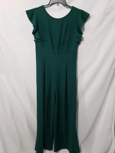 Knitee Green Jumper Long Jumpsuit Romper Ruffle Wide Leg High Waist Formal M8/10 - Picture 1 of 12
