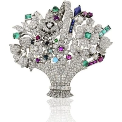 8.79TCW Multi Color & Shape Gemstone Flower Bouquet Brooch Pin In 935 Silver - Image 1 of 4