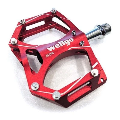 WELLGO 9/16" M194 Aluminum MTB Mountain Bike Pedals for Cycling (Black / Red) - Image 1 of 2