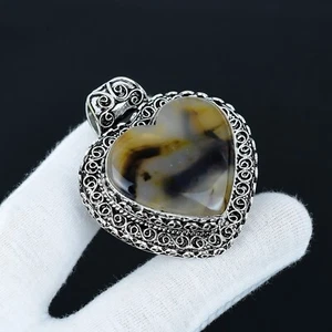 Naturale Montana Agata Gemma 925 Pendente Argento Sterling Per Fidanzamento - Foto 1 di 4